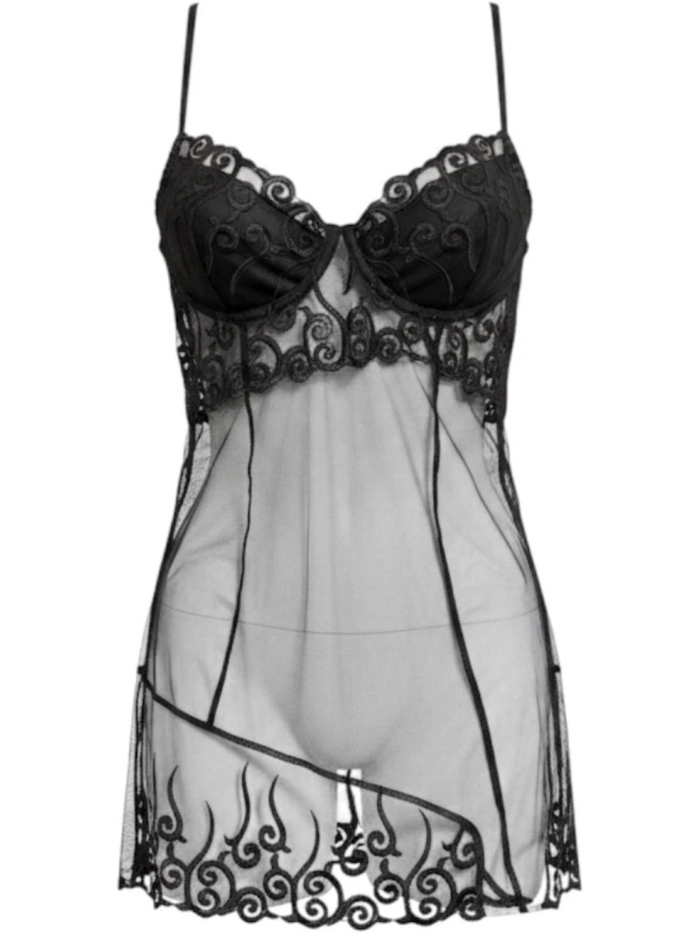 Shirley of Hollywood Black Sheer Lace Corset with Embroidery and Silver Beads